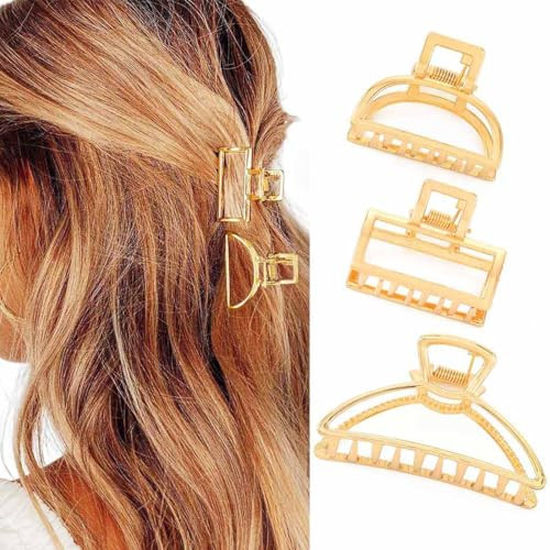 CAKURE Gold Hair Clips Metal Claw Clips Small Hair Claw Clamps Hair Accessories for Women and Girls (Pack of 3) | Amazon (US)