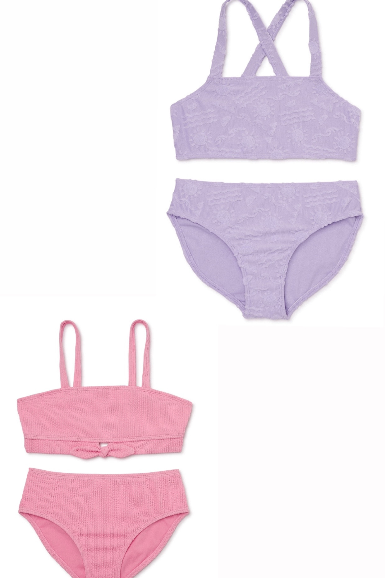 Girls wonder nation two piece swimsuits on sale for $5-$6 each 😍 the pink is ribbed $6 and the purple is textured terry cloth $5.25 

#LTKsalealert #LTKSpringSale #LTKswim