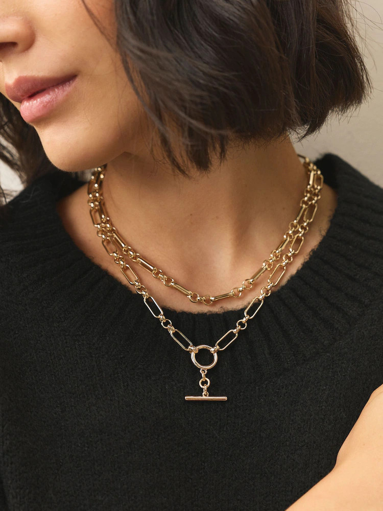 Gold Tone 2 Layer T-Bar Chain Necklace | Next EU
