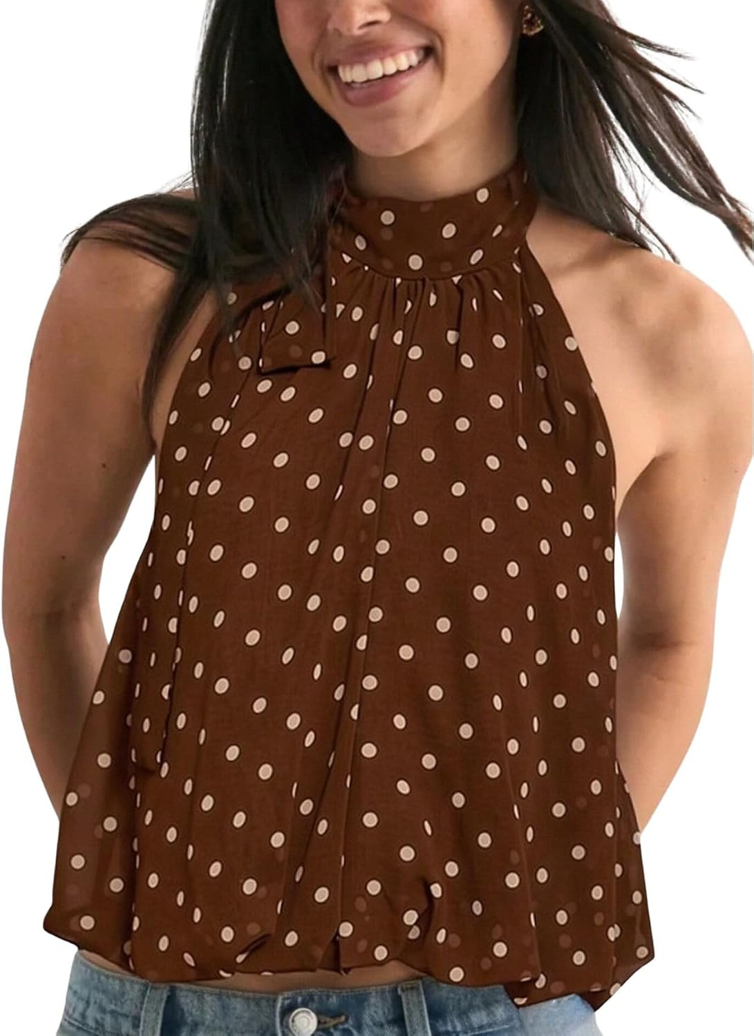 Verdusa Women's Polka Dots Top Dressy Bubble Halter Blouse Going Out Outfit | Amazon (US)