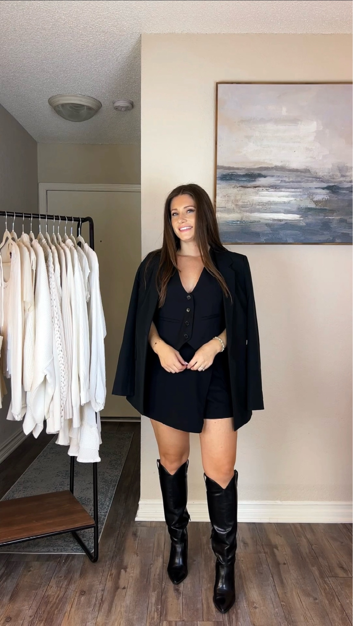 All black outfit 🖤 oversized blazer, black mini skort, knee boots 

#LTKSeasonal #LTKFindsUnder100 #LTKStyleTip