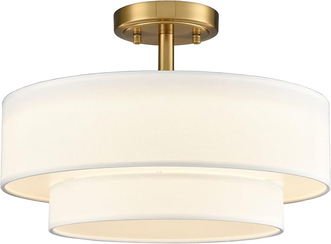 DAYCENT Modern Bedroom Lights for Ceiling Semi Flush Mount Drum Light Fixture Hallway, Gold, 3000... | Amazon (US)