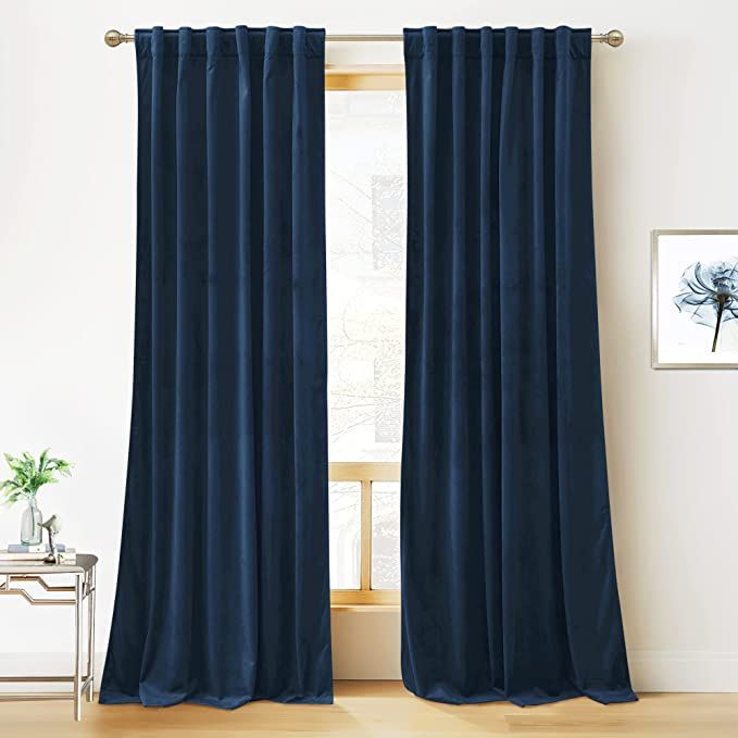 RYB HOME Blue Velvet Curtains 84 inches- Blackout Curtains for Living Room, Thermal Insulated Noi... | Amazon (US)