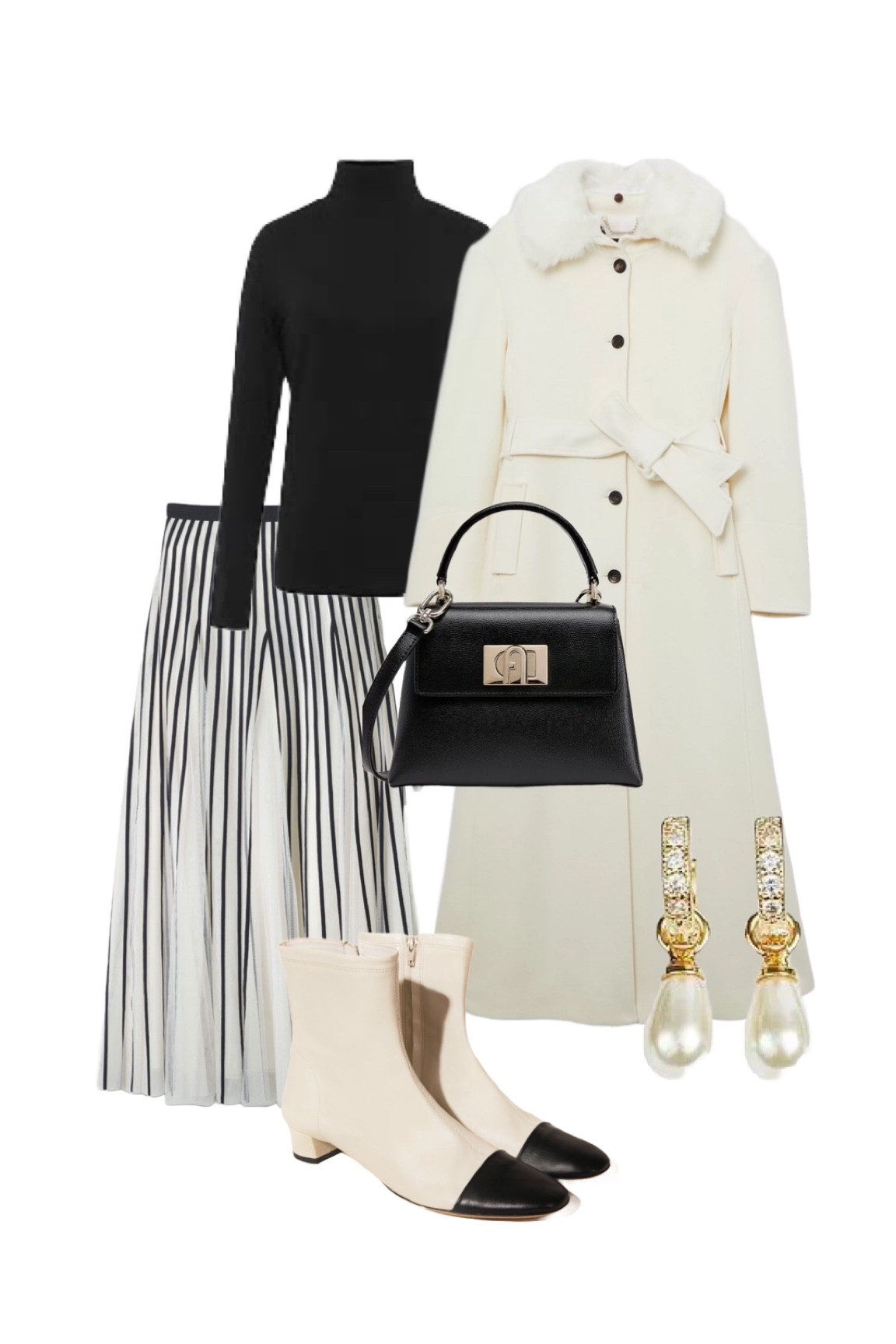 Anniversary outfit! I partnered this beautiful cream / ivory belted maxi coat (with detachable faux fur collar) from the Lydia Millen x Karen Millen collection with the dreamy ivory & black stripe tulle maxi skirt by ME + EM, the Mischa black jersey roll neck by Hobbs London, Furla 1927 Mini Top Handle Bag in Black leather, the Parisian style Rixo ‘Rey’ ivory and black ankle boots and Julia pearl / gold drop earrings by LK Bennett London for a romantic Parisian style look that’s perfect for smart winter events 🖤 

Use my 15% discount code REBECCALIPKINAUTHOR15 when shopping at LK Bennett - valid on all full price styles!

#monochrome #parisian #romanticoutfit #winterwhite

#LTKuk #LTKeurope #LTKwinter