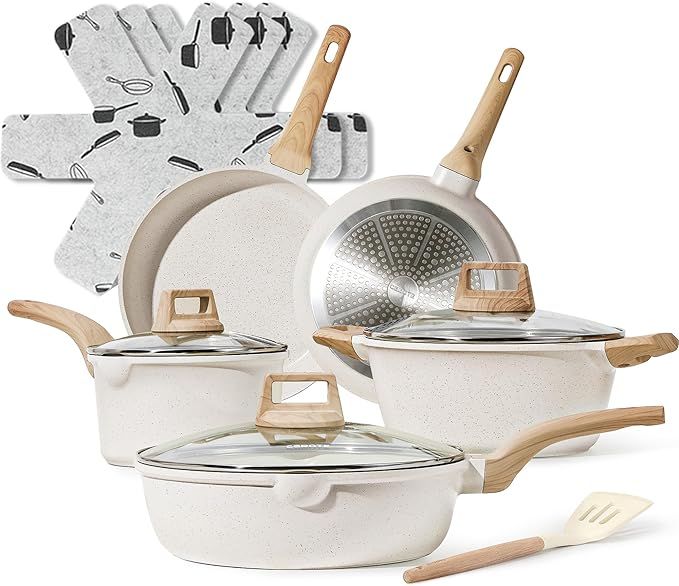CAROTE 12 Pcs Pots and Pans Set，Nonstick Cookware Sets Induction Cookware, White Granite Non St... | Amazon (US)