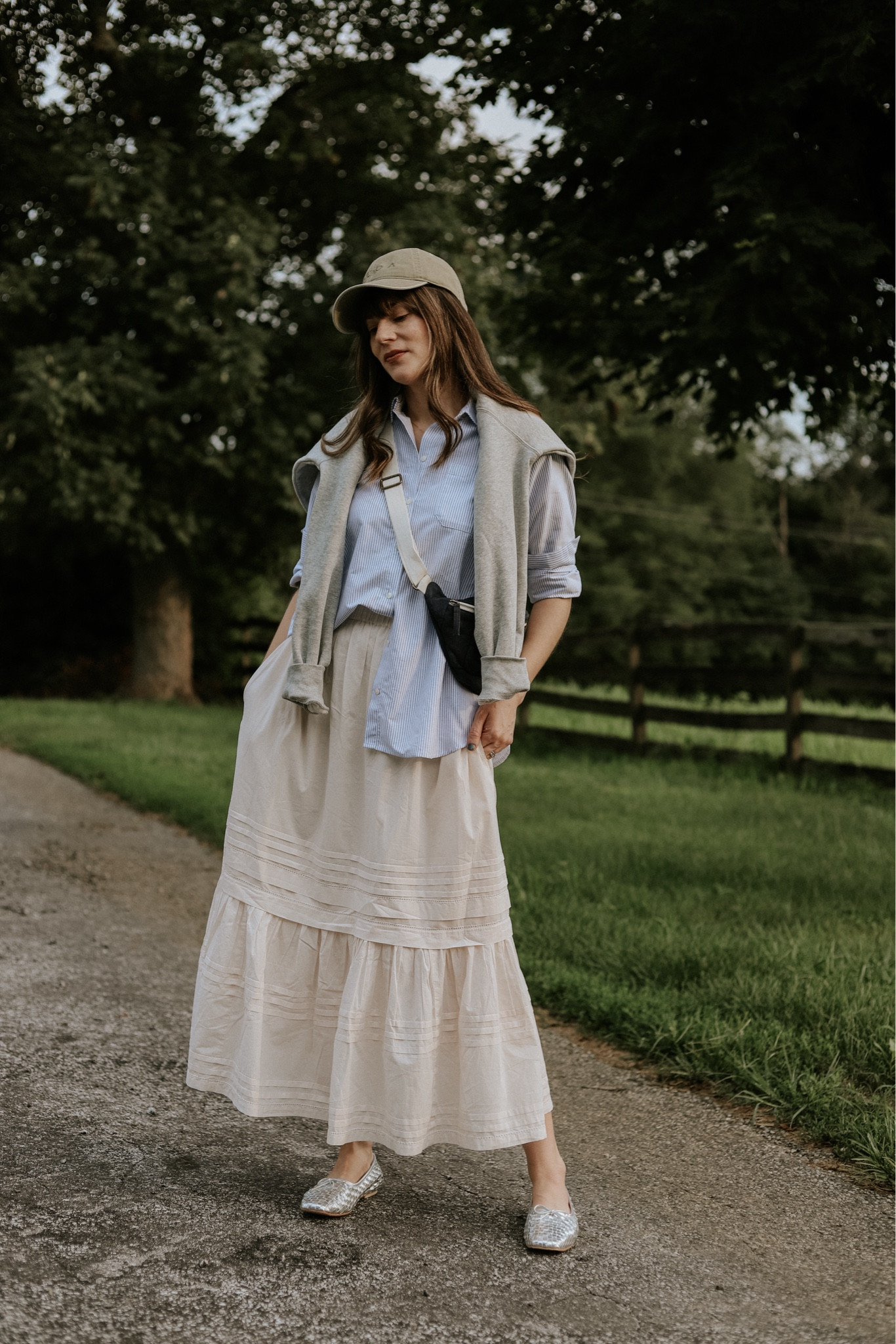 A layered summer to fall transition outfit ft. Christy Dawn skirt (15JESSICAW for 15% off) and Freda Salvador flats (15JESSICA) for 15% off 1st purchase! 