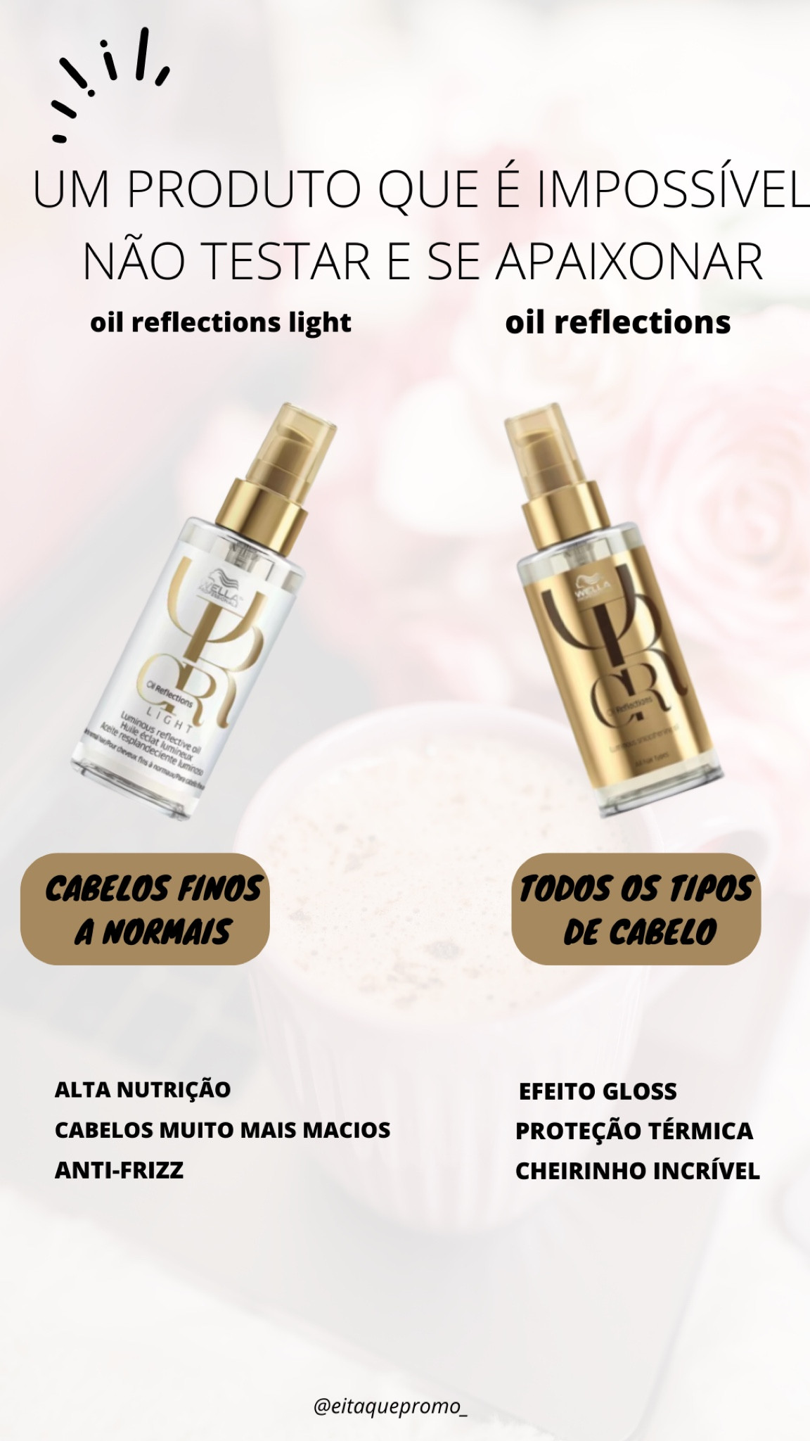 ✨ÓLEOS PERFEITOS QUE TRANSFORMAM QUALQUER CABELO✨

• Óleo Oil Reflections light 
(PARA CABELOS FINOS, NORMAIS OU RALOS)
Tem a textura bem leve, e deixa o cabelo muito hidratado, macio e cheiroso. Não pesa, nutri muito e dar brilho. 

• Óleo Oil Reflections 
(PARA TODOS OS TIPOS DE CABELOS)
Efeito gloss que dar MUITOOO brilho. Ele nutre muito os fios e protege os fios. Fica super brilhoso! 

#LTKbeauty #LTKbrasil