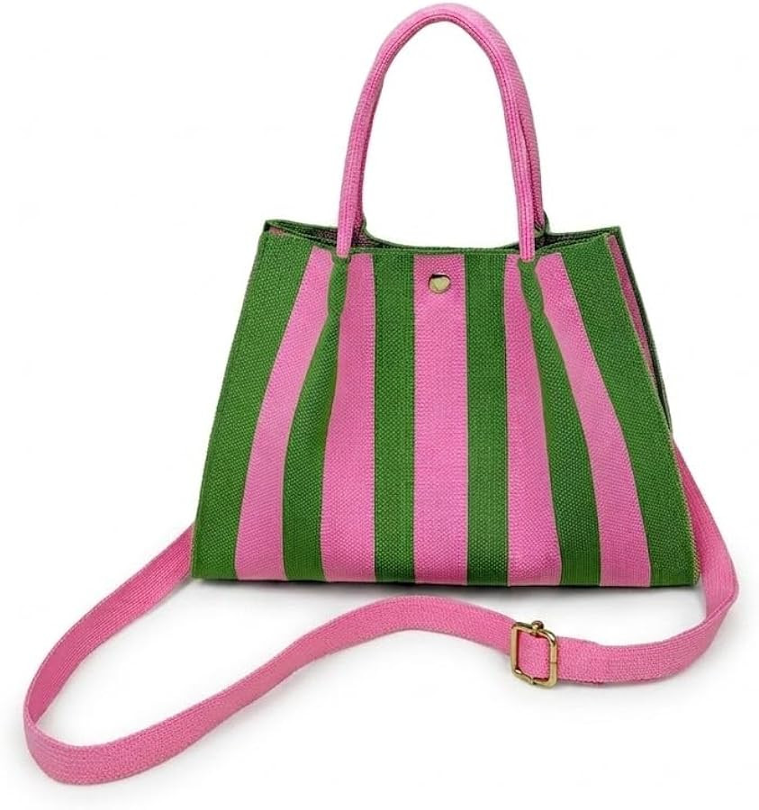 Trendy Striped Tote Bag Crossbody Strap Mini Knit Purse For Travel | Amazon (US)