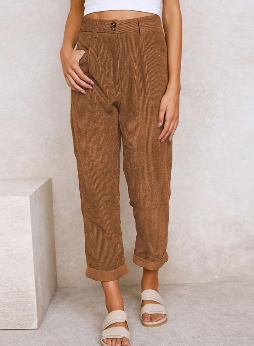 Acelitt Womens Elastic Waist Straight Leg Corduroy Pants with Pockets, S-2XL | Amazon (US)