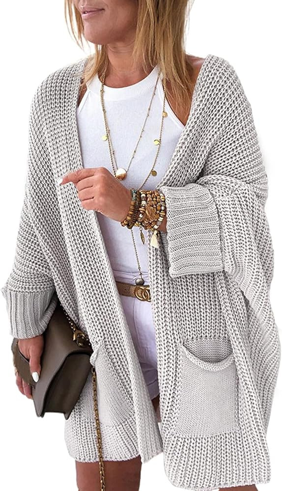 Sidefeel Women 2023 Fall Winter Open Front Fold Batwing Sleeves Cardigan Oversized Knit Sweater O... | Amazon (US)