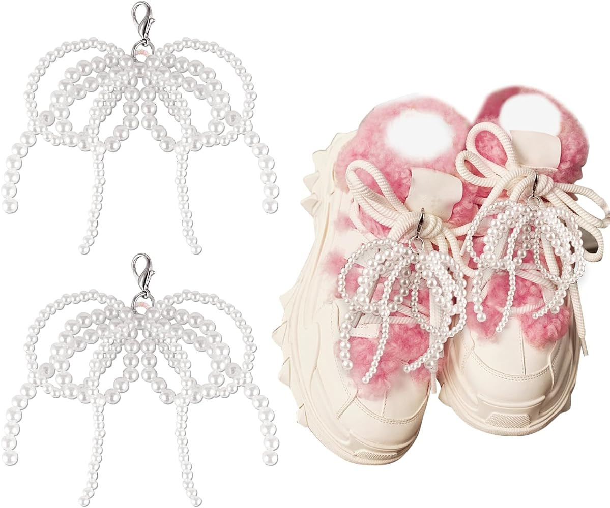2Pcs Pearl Bow Shoe Charms for Sneakers Clip on Big Bowknot Shoe Lace Charms Shoe Decoration Char... | Amazon (US)