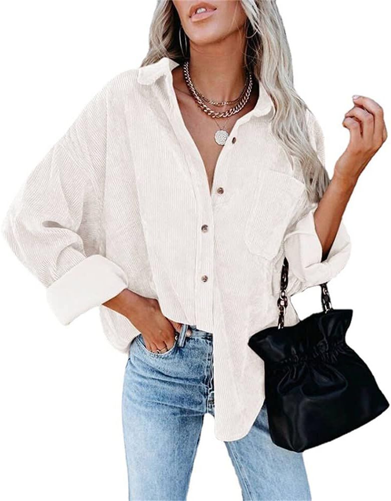 DYLSGCS Womens Corduroy Shirts Casual Long Sleeve Button Down Blouses Tops | Amazon (CA)
