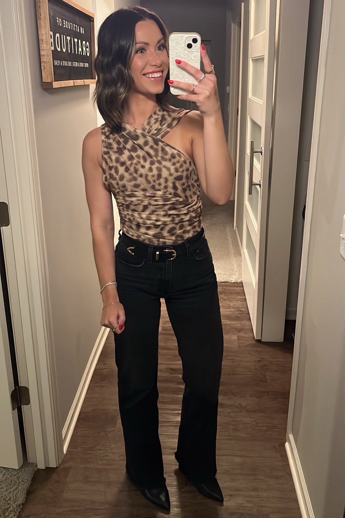 This leopard top brings me so much joy ☺️ 

top sizing: runs small, little to no stretch. I’m wearing a medium  

#LTKStyleTip #LTKSeasonal #LTKFindsUnder50