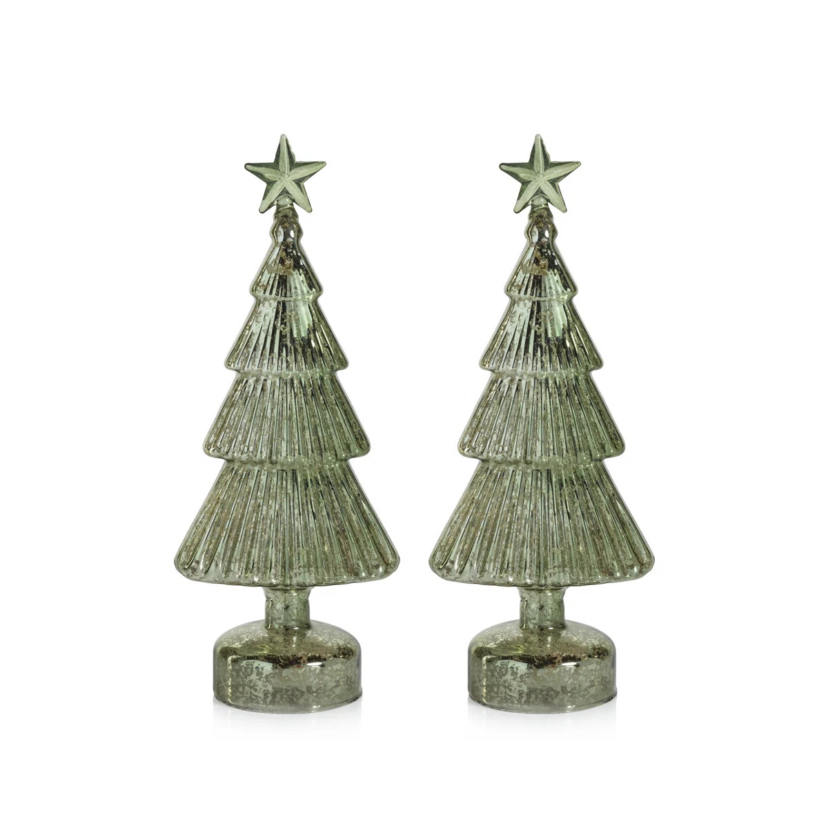Mira 11.75" Vintage Light Green LED Glass Holiday Tabletop Trees, Set of 2 (Set of 2) | Wayfair North America