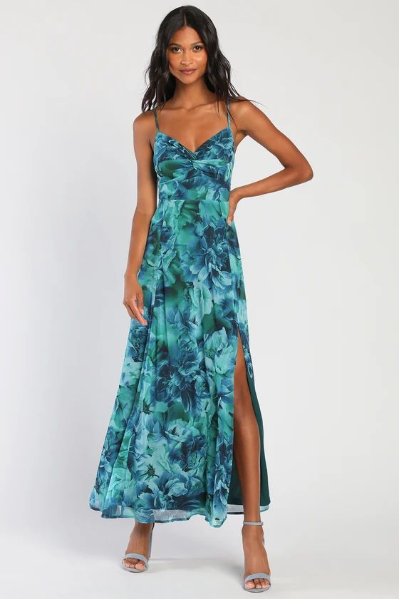 Beautiful Soul Teal Green Floral Print Twist-Front Maxi Dress | Lulus (US)