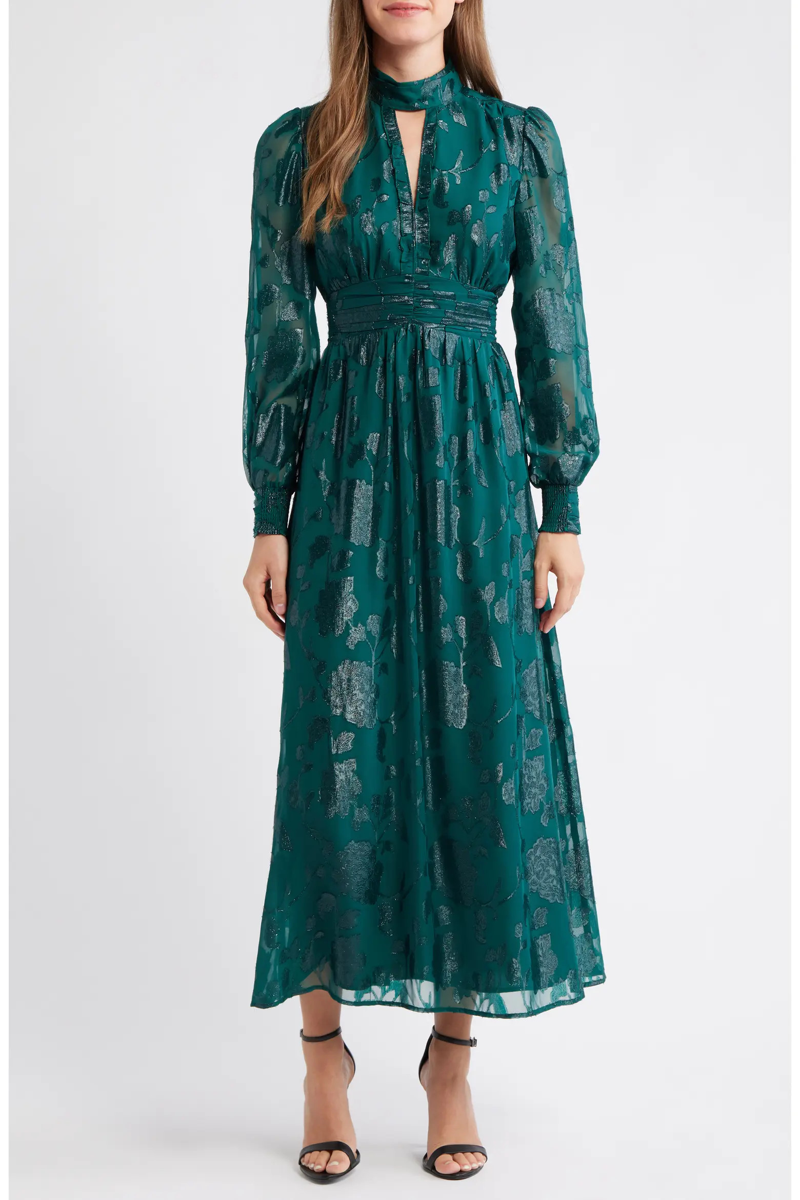 Anne Klein Metallic Floral Long Sleeve Dress (Women) | Nordstrom | Nordstrom
