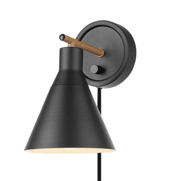 Globe Electric Tristan 1-Light Matte Black and Faux Walnut Dimmable Plug-In or Hardwire Wall Scon... | Walmart (US)