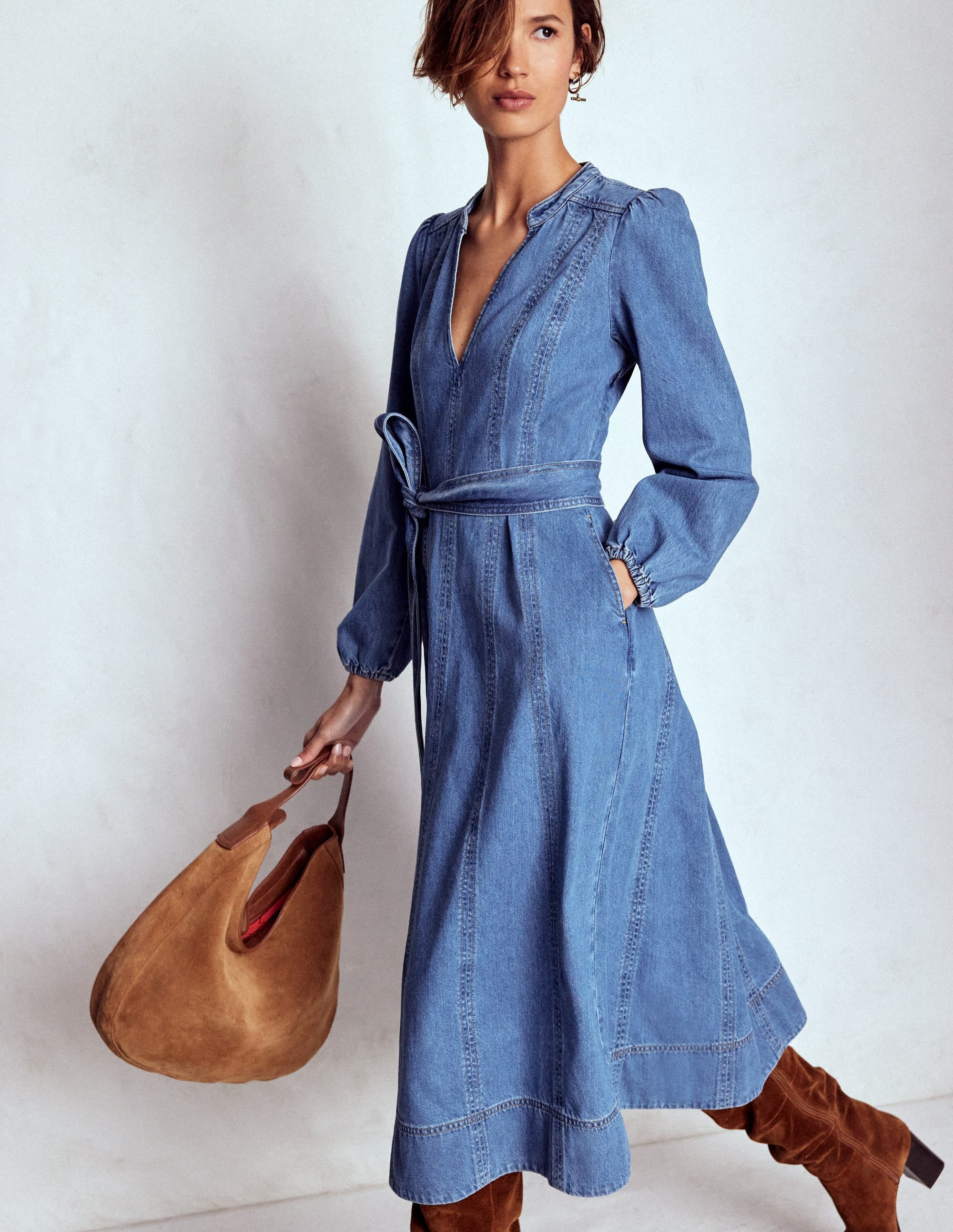 Flared Panel Denim Dress-Mid Vintage | Boden UK