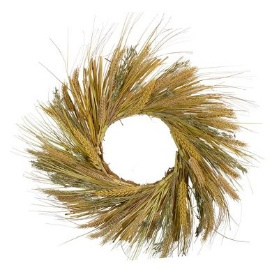 Northlight Wheat and Straw Stalks Artificial Wreath, Brown 22-Inch | Target