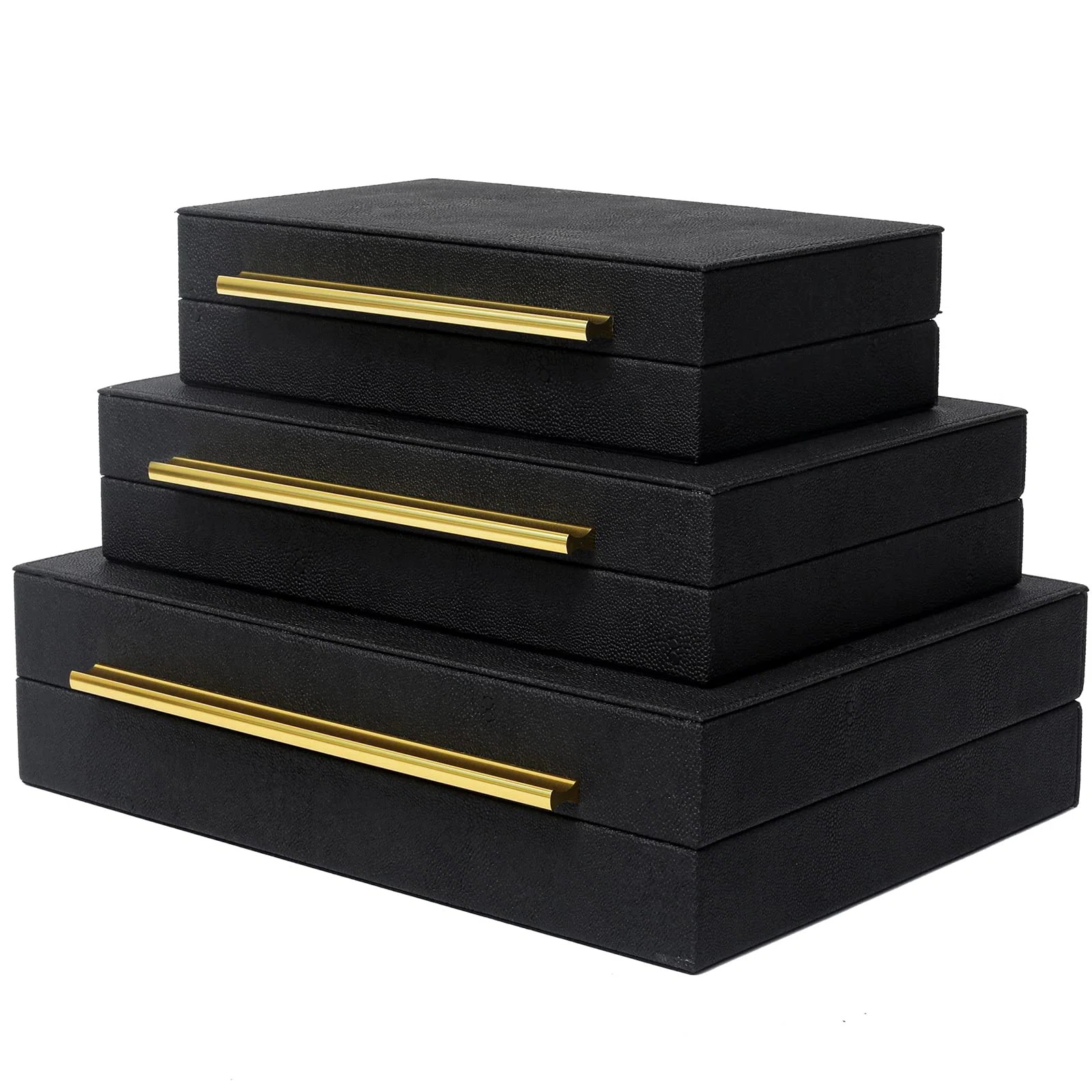 Faux Shagreen Leather Decorative Jewelry Storage Nesting Organizer Boxes With Lids Gold Handle Se... | Wayfair North America
