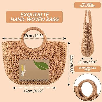 Frienda Straw Tote Bag Summer Beach Bag Handmade Straw Woven Handbag for Women Travel | Amazon (US)