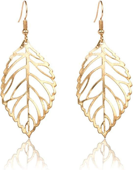 coadipress Cutout Leaf Earrings for Women Simple Fashion Gold Silver Plated Hollow Out Filigree L... | Amazon (US)