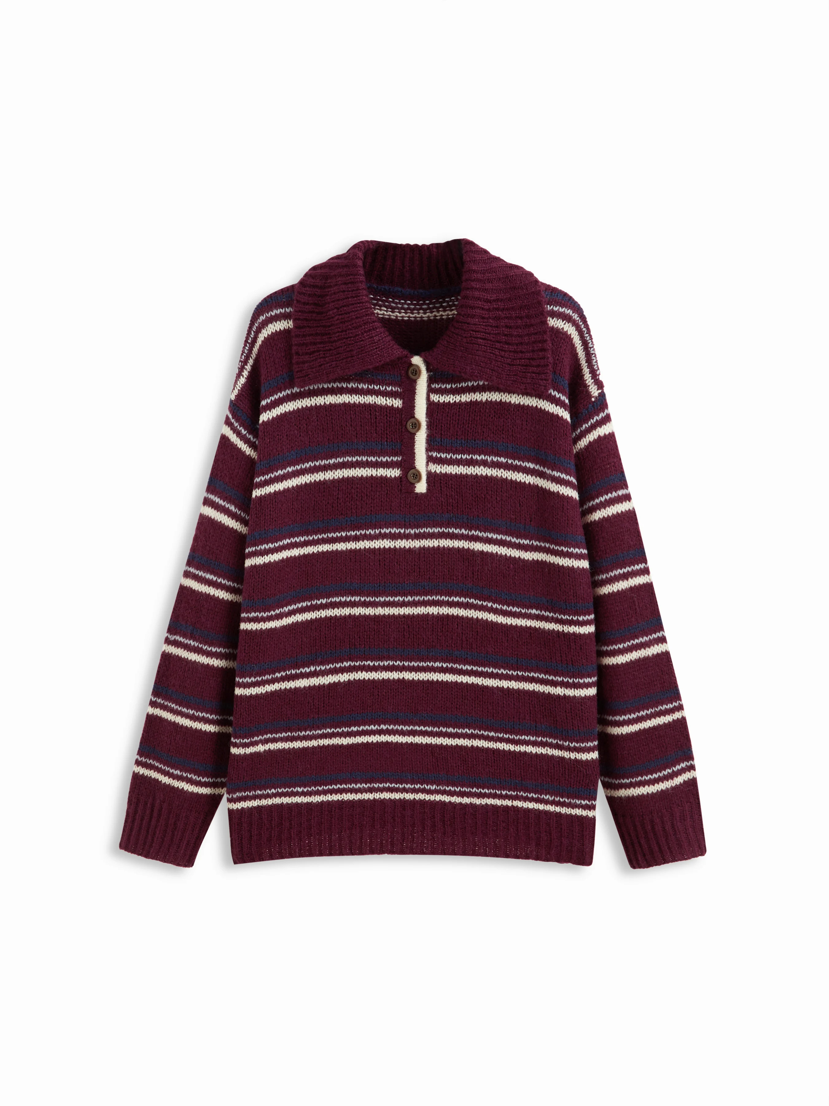 Crochet Knit Wool-blend Striped Collar Long Sleeve Oversized Top For Daily Casual | Cider