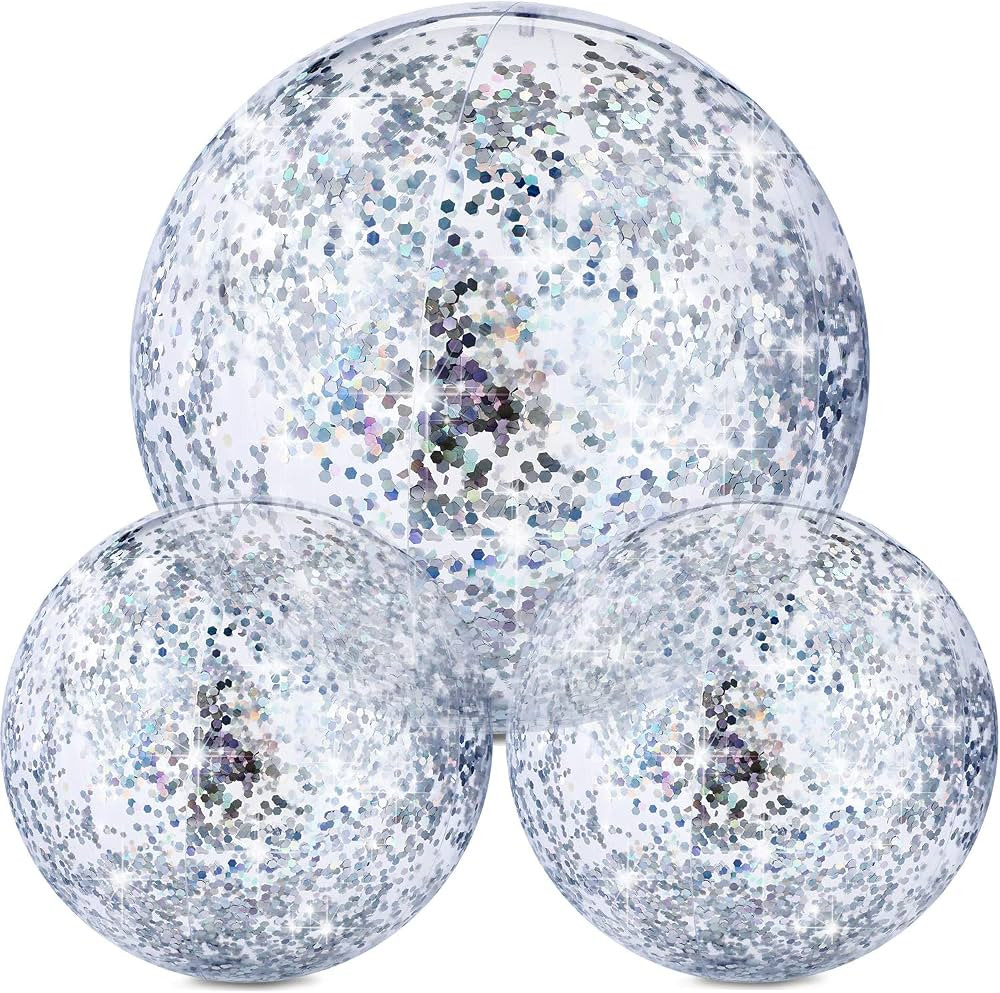 Hsei 3 Pcs Inflatable Beach Ball Glitter Beach Ball Christmas Swimming Pool Balls Floatable Confe... | Amazon (US)