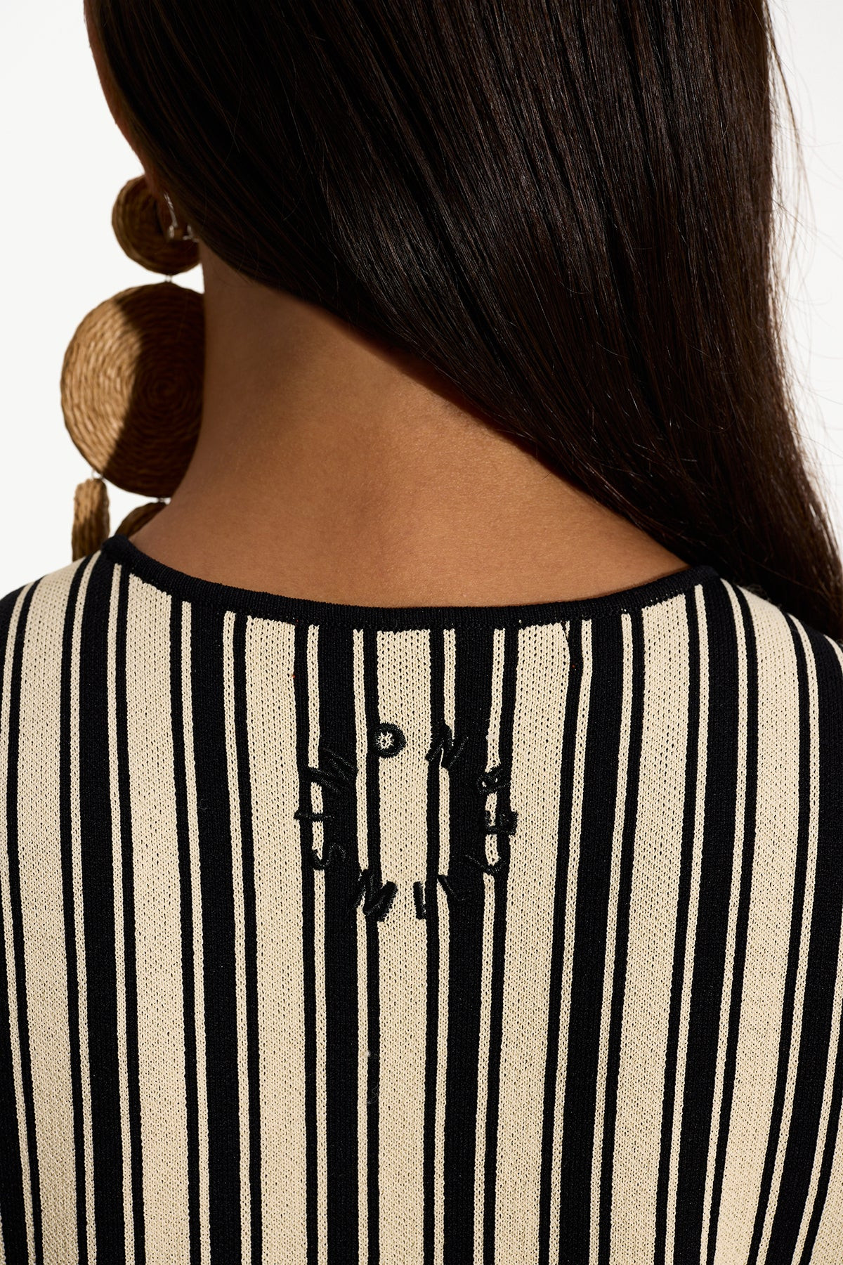 Knits
           By Axon Sleeveless Dress in Black/Rice Flour Stripe | Simon Miller