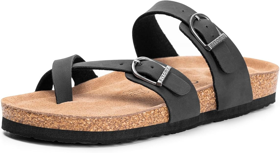 FITORY Women's Slide Sandals with Soft Cork Footbed, Comfort Arch Support Flat Sandals for Summer... | Amazon (US)