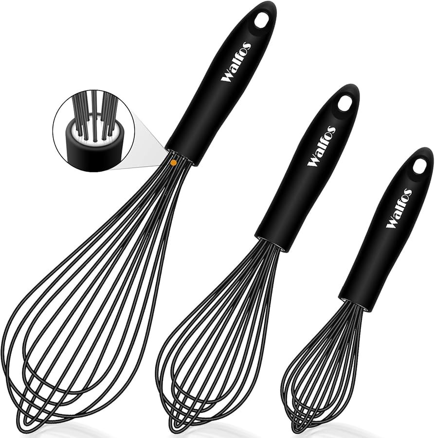 Walfos Silicone Whisk, Stainless Steel Wire Whisk Set of 3 -Heat Resistant Kitchen Whisks for Non... | Amazon (US)
