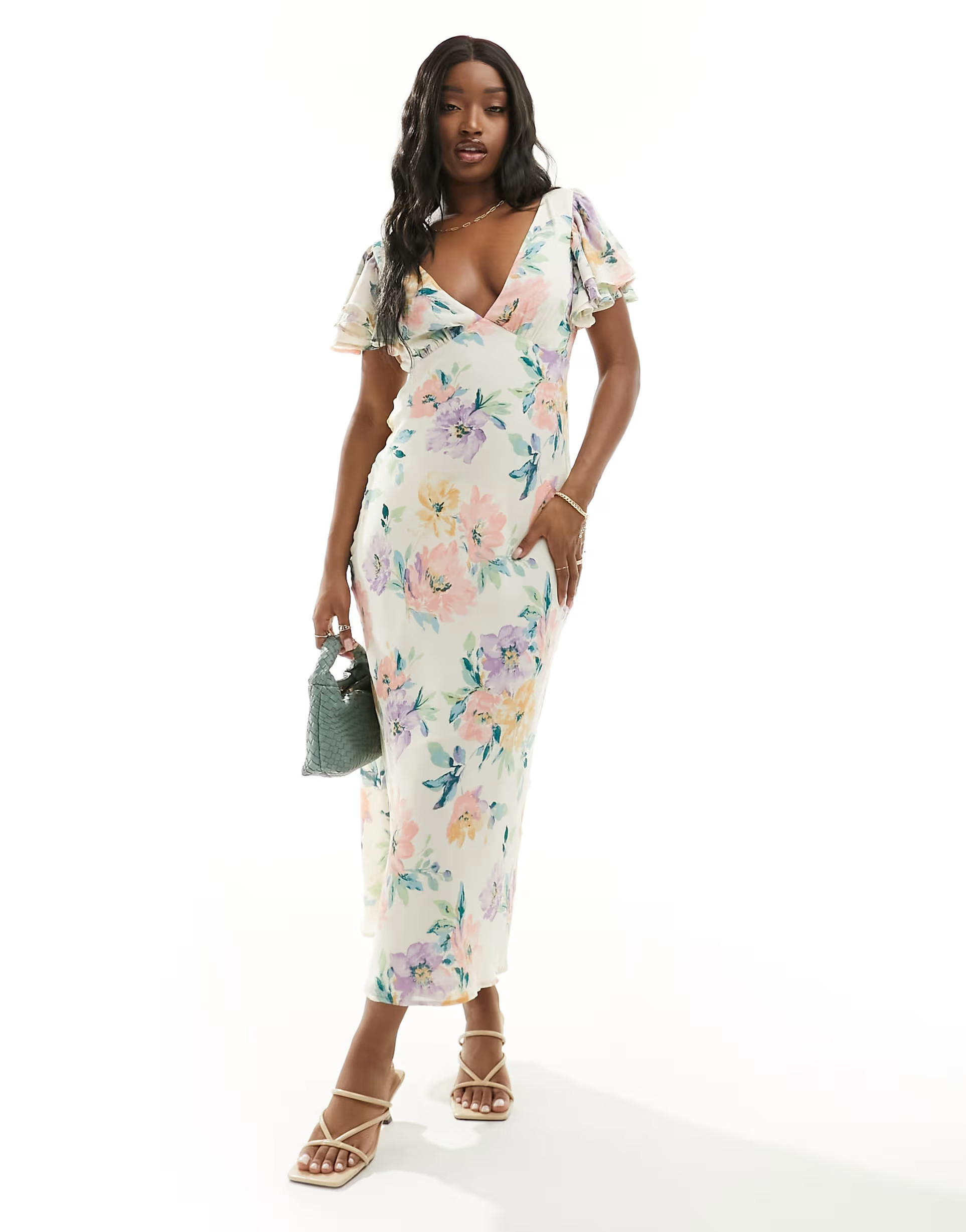Abercrombie & Fitch - Maxi-jurk met ruches aan de mouwen in wit met bloemenprint | ASOS | ASOS (Global)