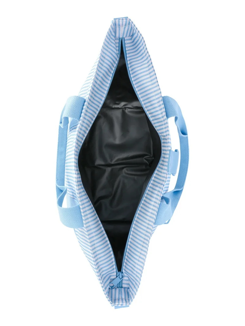 No Boundaries Women's Beach Insulated Tote Bag, Sky Pin Stripe | Walmart (US)