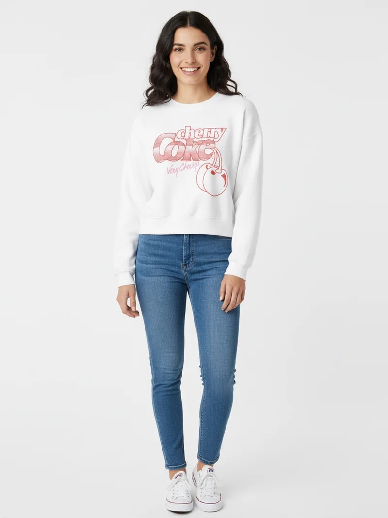 Cherry Coke Women's Cropped Boxy Graphic Sweatshirt, Sizes XXS-XXL | Walmart (US)