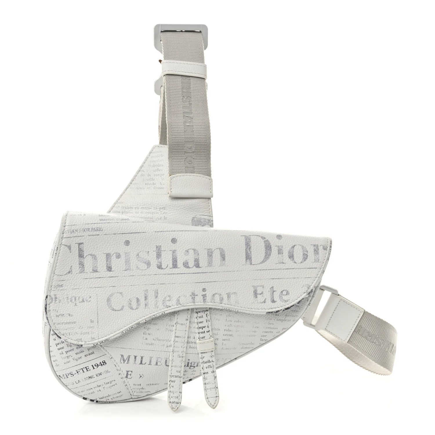 Christian Dior X DANIEL ARSHAM Grained Calfskin Newspaper Print Saddle Bag White 1715245 | FASHIONPHILE (US)