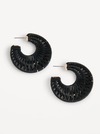 Raffia-Wrapped Open Hoop Earrings for Women | Old Navy (US)
