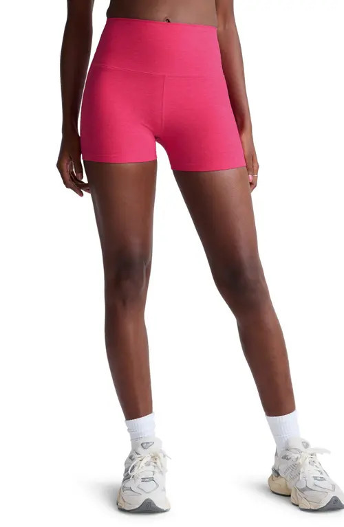 Beyond Yoga Keep Pace Space Dye Bike Shorts in Vivid Pink Heather at Nordstrom, Size Large | Nordstrom