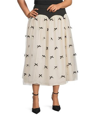 Never Fully Dressed Plus Size Monika Tulle Scallop Drop Waist Bow Maxi Skirt | Dillard's | Dillard's