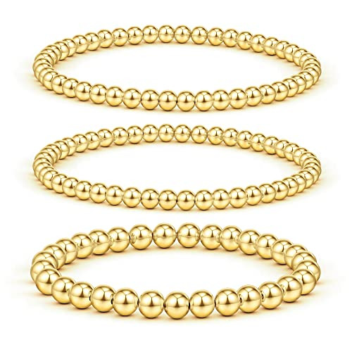 GLIJWELE Gold Beaded Bracelets for Women, 14K Gold Plated Bead Bracelet for Women Stackable Gold Bead Bracelets for Women Layered Gold Bracelets for Women Teen Girls Gold Jewelry for Women | Amazon (US)