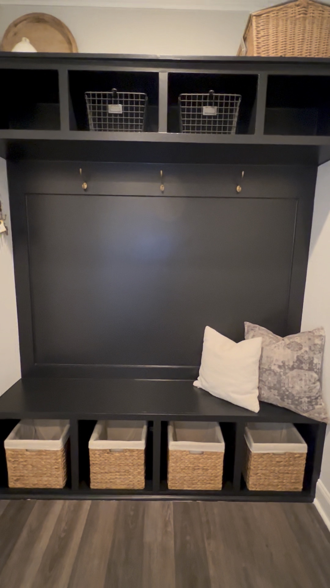 Mud Room bench makeover reveal! 

Color: Benjamin Moore “Black"

#LTKfamily #LTKunder100 #LTKhome