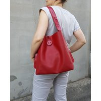 Red Leather Shopper Bag, Genuine Leather, Tote Bag For Woman, Red Shoulder | Etsy (UK)