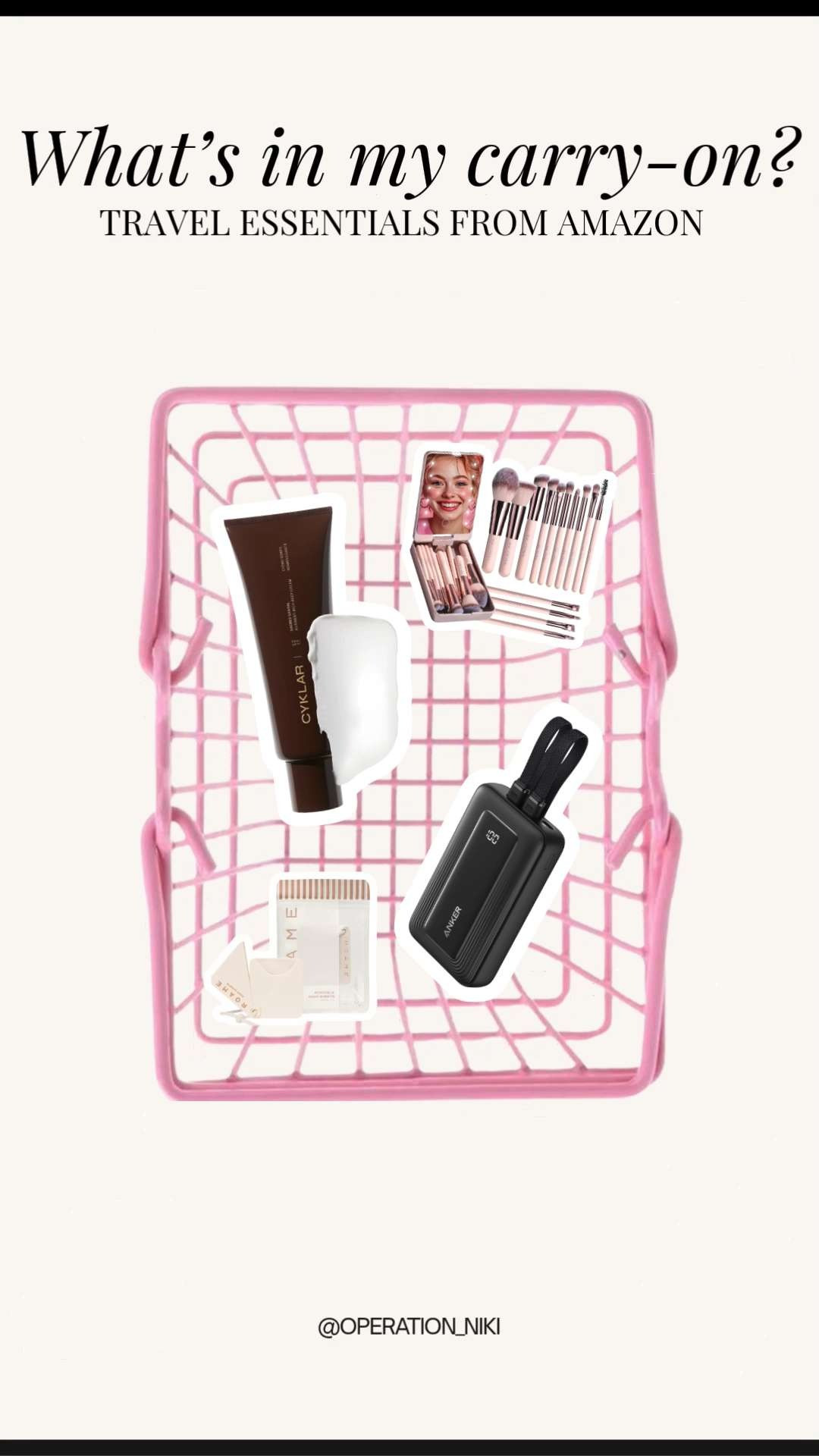 Getting ready for a trip? ✈️ I’m sharing exactly what’s in my carry-on to keep things organized and efficient while I'm on the go. Maintaining my routine is so much easier when I have these travel essentials from Amazon handy.

From keeping my devices powered up to ensuring my beauty routine stays on track, these finds are total game-changers. ☁️ I never leave home without a portable power bank, my favorite skincare, and a compact brush set to stay refreshed during long travel days. These small additions make a huge difference in staying comfortable and prepared, no matter where I'm headed. ✨

Follow for more @OPERATION_NIKI on IG, TikTok, & Facebook

#TravelEssentials #CarryOnOnly #AmazonTravel #TravelHacks #OperationNiki #OrganizedTravel #TravelMustHaves #PackWithMe #AmazonFinds #TravelRoutine 

 #LTKselfcare #LTKBeauty #LTKTravel
