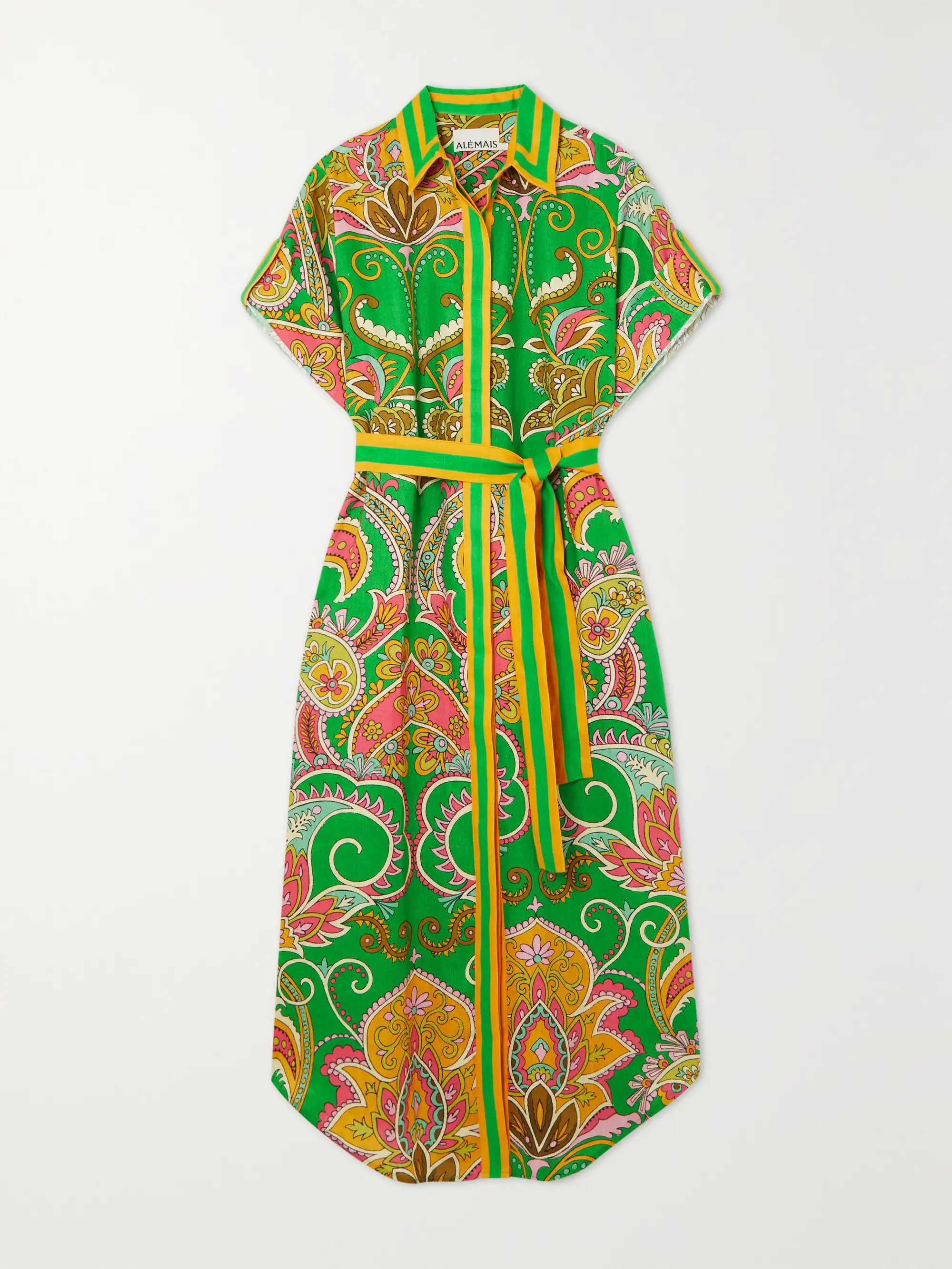Marion belted printed linen midi shirt dress | NET-A-PORTER (US)