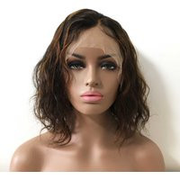 Black Human Hair Wig For Women With Brown Highlight Real 13 X 6 Frontal Lace Front Short Curly Natural Looking 10 Inches | Etsy (US)