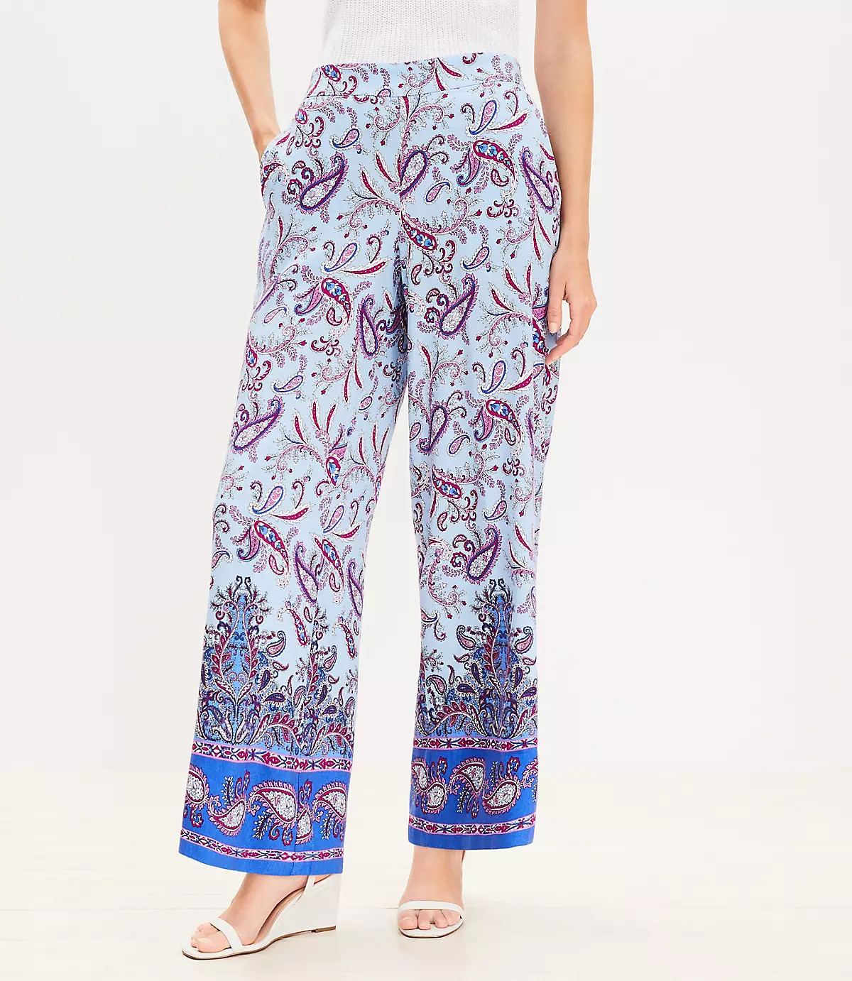 Fluid Pull On Wide Leg Pants in Paisley | LOFT