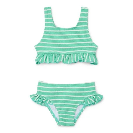 Wonder Nation Baby and Toddler Girls Ruffle Bikini Top and Bottoms Swim Set, 2-Piece, Sizes 12M-5T | Walmart (US)