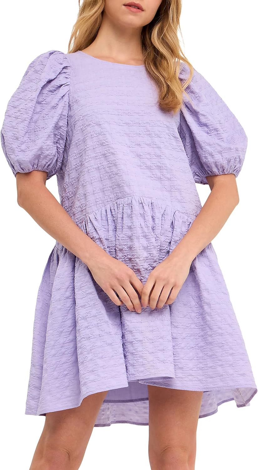 English Factory Back Tie Jacquard Puff Dress | Amazon (US)