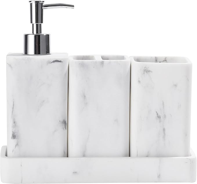 Bathroom Accessories Set, 4 Pcs Bathroom Accessory Set, Soap Dispenser, Toothbrush Holder, Qtip H... | Amazon (US)