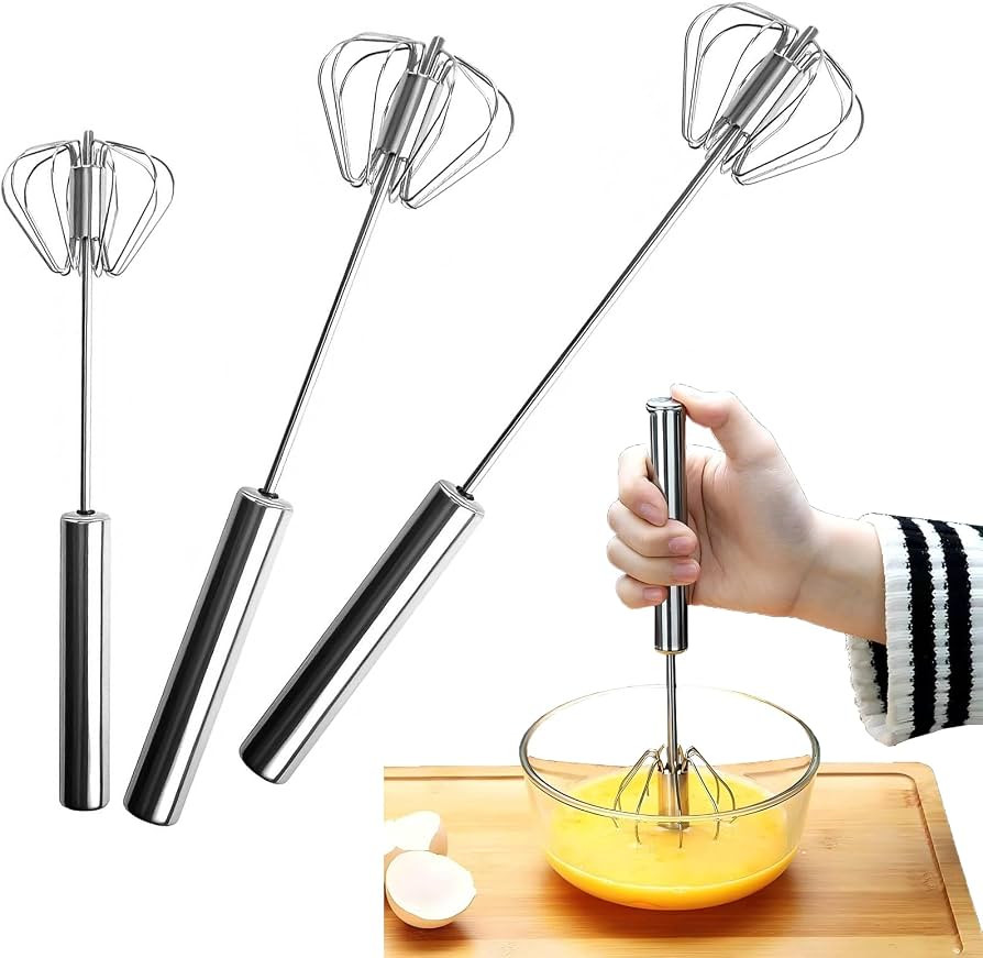 3 Pack Stainless Steel Egg Whisk, Hand Push Rotary Whisk Blender, Versatile Easy Whisk, Hand Push... | Amazon (US)