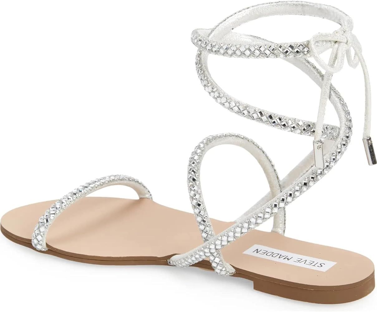 Steve Madden Womens Rhinestone Open Toe Flat Sandals, Vacation Sandals, Travel Sandals, Resort Style | Amazon (US)